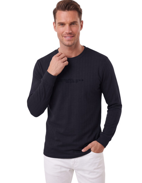 DeepSEA Erkek %95 Pamuk Slim Fit Kesik Açık Yaka Likralı Penye Sweatshirt Oval Kesim 2602299