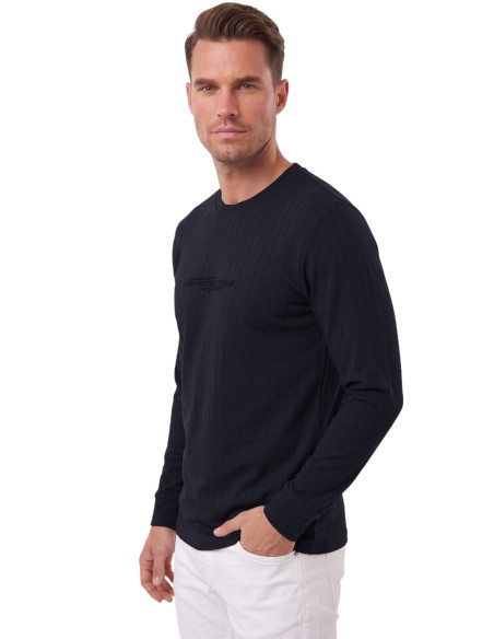DeepSEA Erkek %95 Pamuk Slim Fit Kesik Açık Yaka Likralı Penye Sweatshirt Oval Kesim 2602299