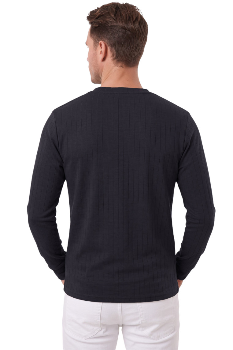 DeepSEA Erkek %95 Pamuk Slim Fit Kesik Açık Yaka Likralı Penye Sweatshirt Oval Kesim 2602299
