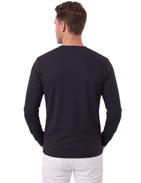 DeepSEA Erkek %95 Pamuk Slim Fit Kesik Açık Yaka Likralı Penye Sweatshirt Oval Kesim 2602299