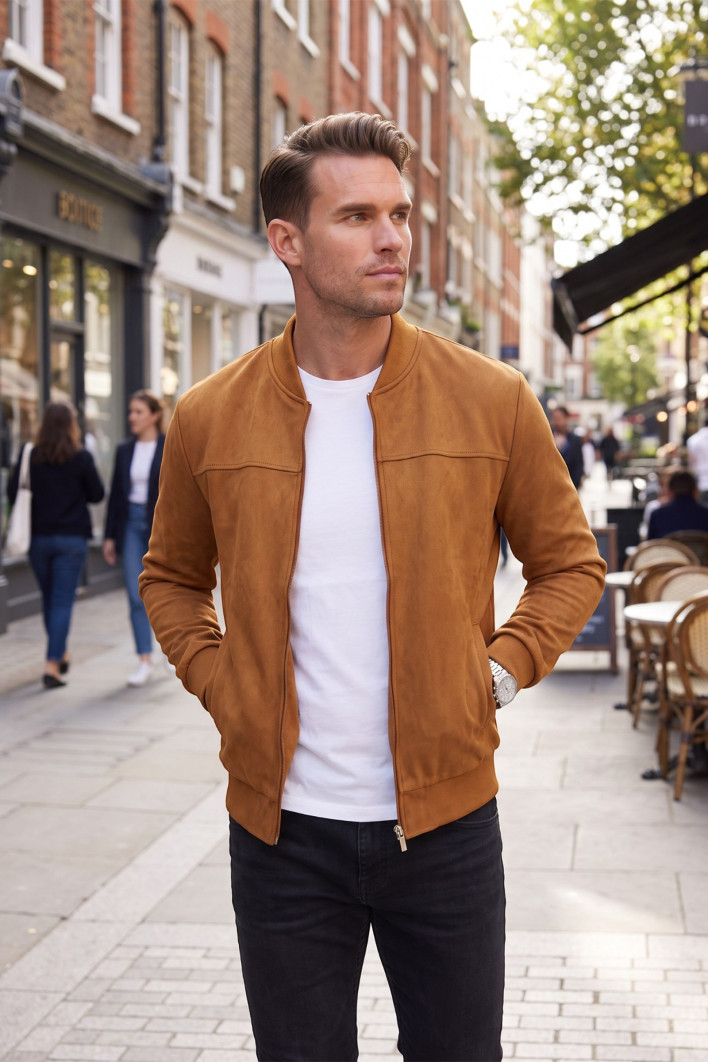 DeepSEA Erkek Slim Fit Likralı Süet Ceket – Kırışmayan Ütü Gerektirmeyen Mevsimlik Mont 2504334