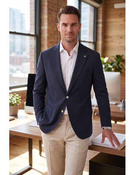 DeepSEA Erkek Slim Fit Likralı Blazer Ceket – Metal Düğmeli Torba Cepli Spor Ceket 2600828