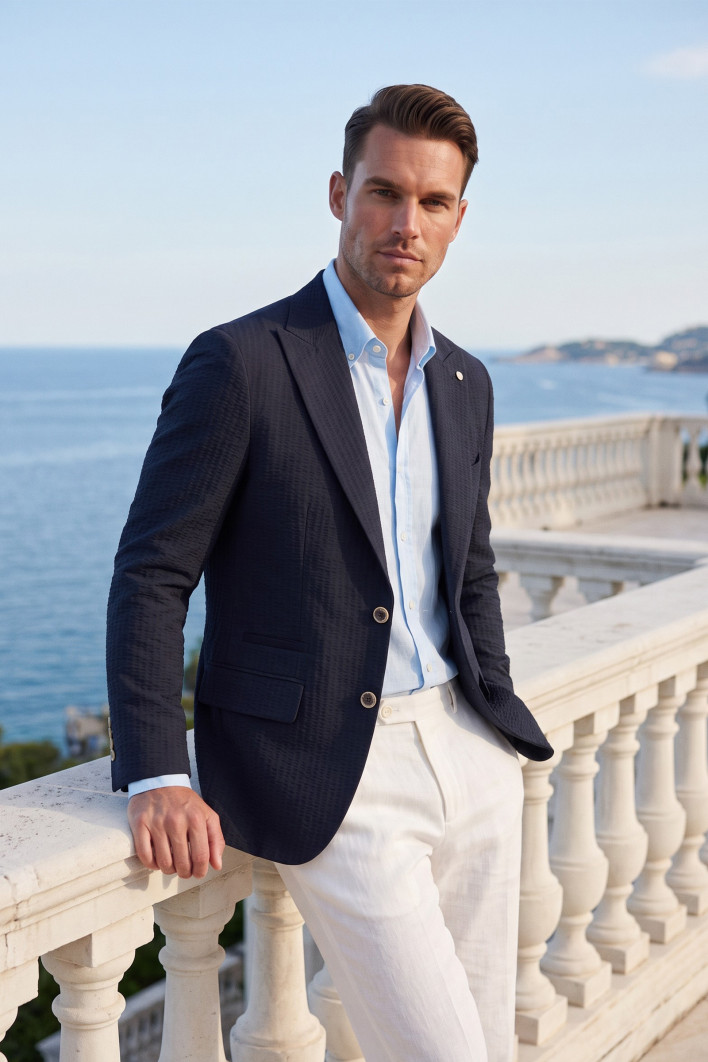 DeepSEA Erkek Slim Fit Tek Düğmeli Çift Yırtmaç Blazer Ceket 2600813