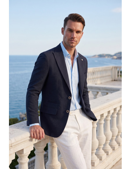 DeepSEA Erkek Slim Fit Likralı Blazer Ceket – Gofre Dokulu Esnek Çift Düğmeli Spor Ceket 2600813