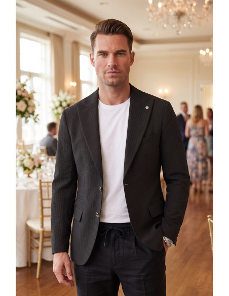 DeepSEA Erkek Slim Fit Likralı Blazer Ceket – Gofre Dokulu Esnek Çift Düğmeli Spor Ceket 2600813