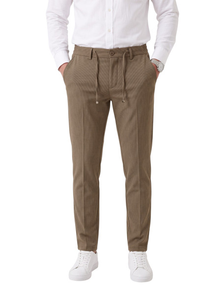 DeepSEA Erkek Slim Fit Çizgili Kumaş Pantolon – İpli Esnek Bel Likralı Spor Şık Pantolon 2700240