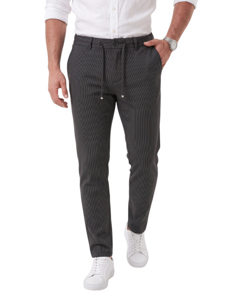 DeepSEA Erkek Slim Fit Çizgili Kumaş Pantolon – İpli Esnek Bel Likralı Spor Şık Pantolon 2700240