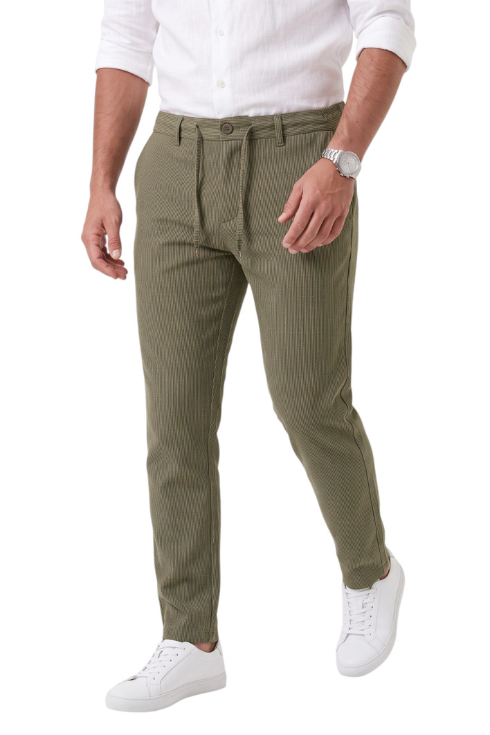 DeepSEA Erkek Slim Fit Çizgili Kumaş Pantolon – İpli Esnek Bel Likralı Spor Şık Pantolon 2700240 2