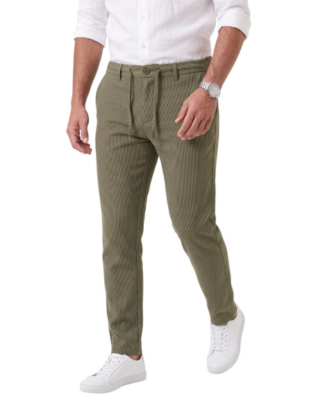 DeepSEA Erkek Slim Fit Çizgili Kumaş Pantolon – İpli Esnek Bel Likralı Spor Şık Pantolon 2700240