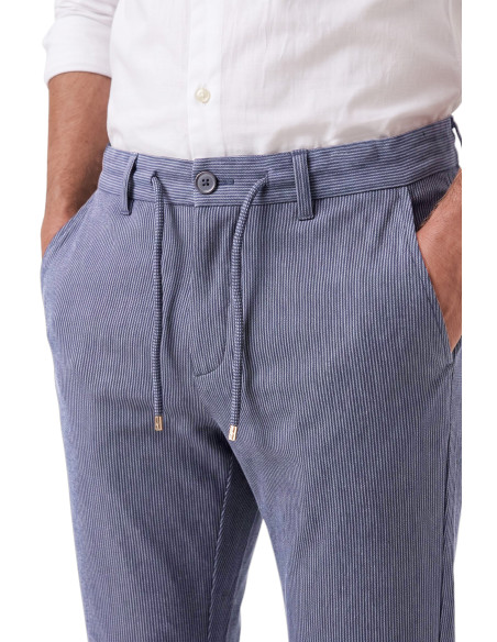DeepSEA Erkek Slim Fit Çizgili Kumaş Pantolon – İpli Esnek Bel Likralı Spor Şık Pantolon 2700240
