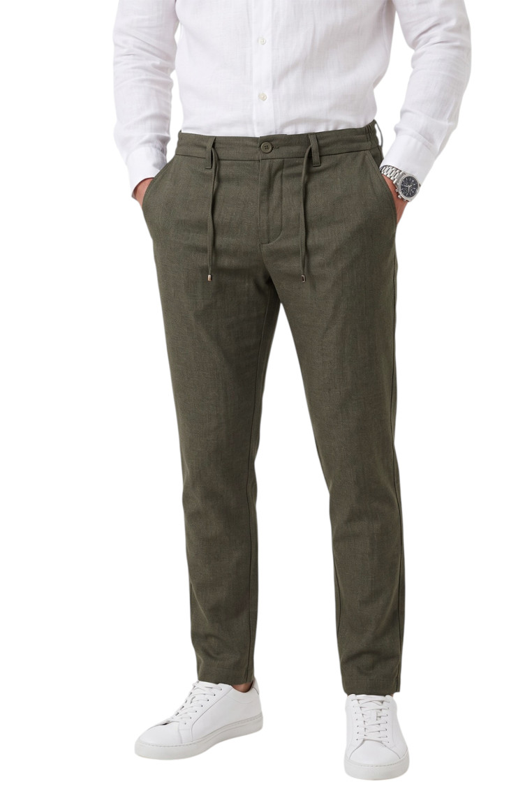 DeepSEA Erkek Slim Fit Kırçıllı Kumaş Pantolon – İpli Esnek Bel Likralı Spor Şık Pantolon 2700252