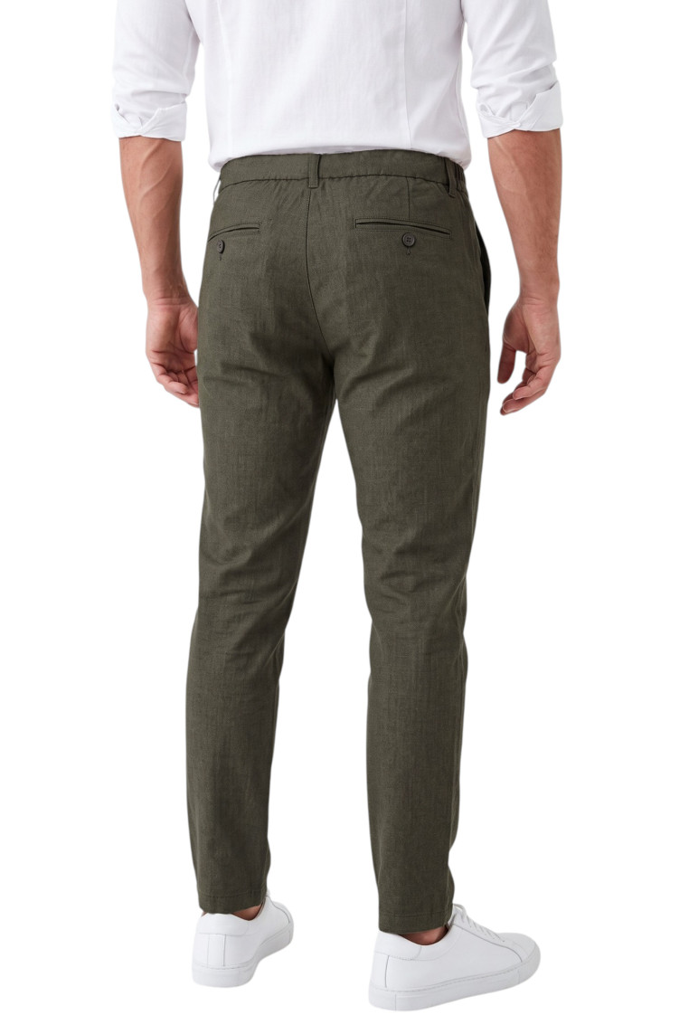 DeepSEA Erkek Slim Fit Kırçıllı Kumaş Pantolon – İpli Esnek Bel Likralı Spor Şık Pantolon 2700252