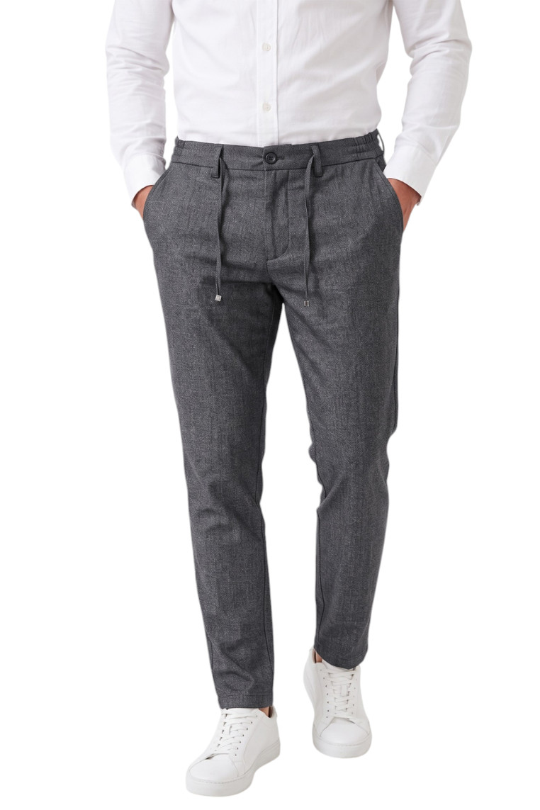 DeepSEA Erkek Slim Fit Kırçıllı Kumaş Pantolon – İpli Esnek Bel Likralı Spor Şık Pantolon 2700252