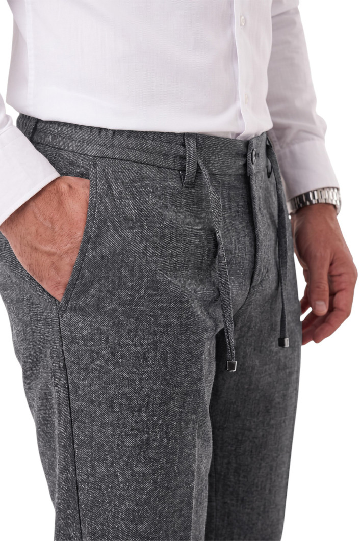 DeepSEA Erkek Slim Fit Kırçıllı Kumaş Pantolon – İpli Esnek Bel Likralı Spor Şık Pantolon 2700252 2