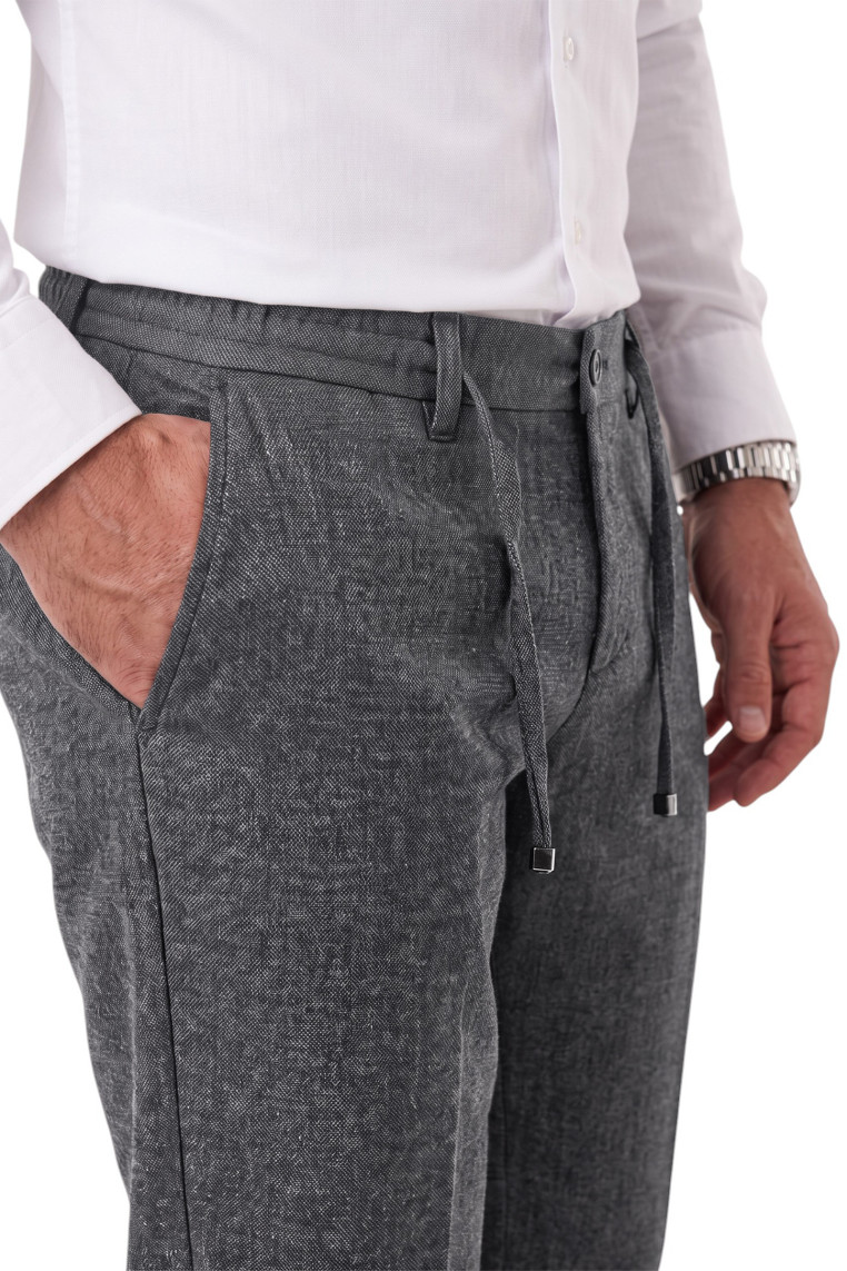 DeepSEA Erkek Slim Fit Kırçıllı Kumaş Pantolon – İpli Esnek Bel Likralı Spor Şık Pantolon 2700252
