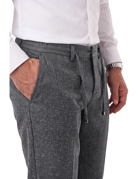 DeepSEA Erkek Slim Fit Kırçıllı Kumaş Pantolon – İpli Esnek Bel Likralı Spor Şık Pantolon 2700252