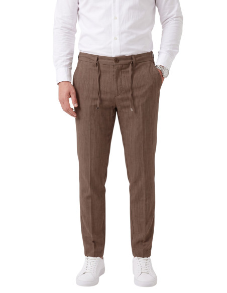 DeepSEA Erkek Slim Fit Kırçıllı Kumaş Pantolon – İpli Esnek Bel Likralı Spor Şık Pantolon 2700252