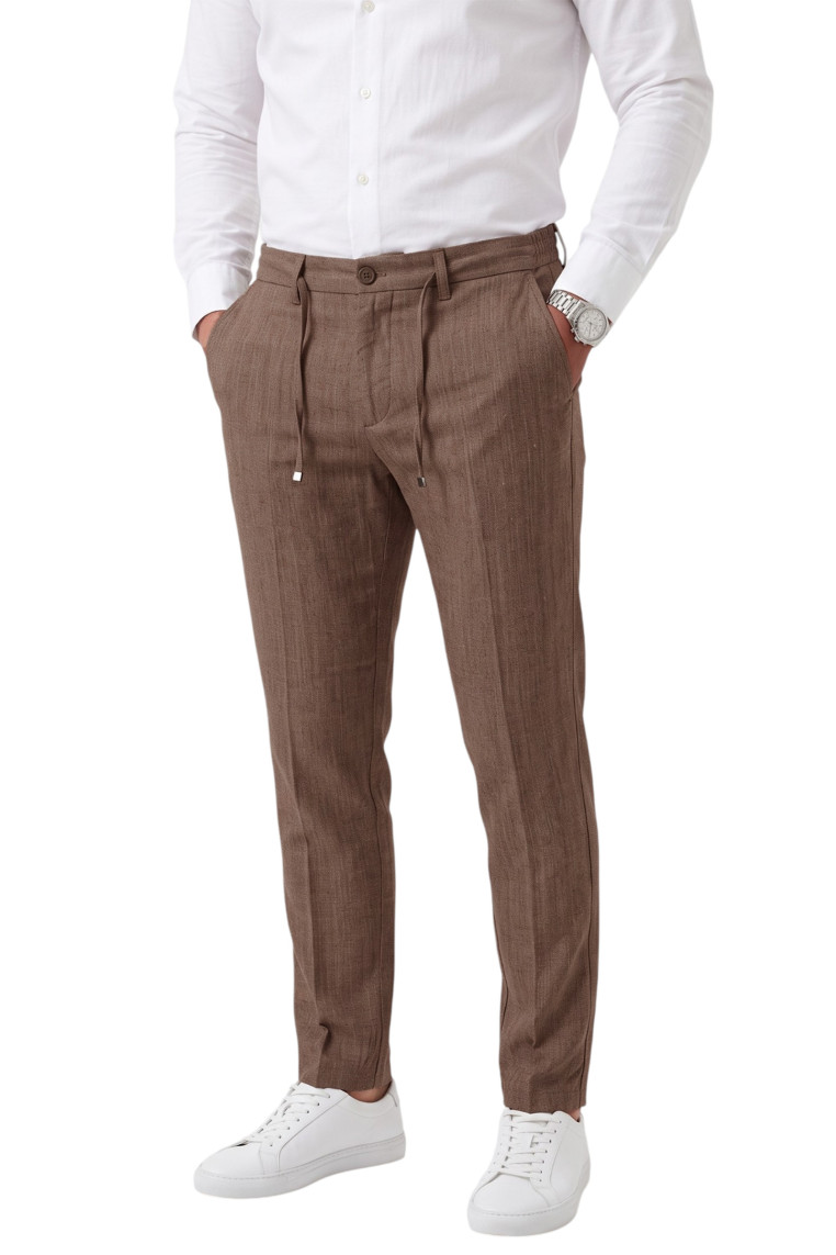 DeepSEA Erkek Slim Fit Kırçıllı Kumaş Pantolon – İpli Esnek Bel Likralı Spor Şık Pantolon 2700252