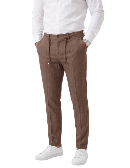 DeepSEA Erkek Slim Fit Kırçıllı Kumaş Pantolon – İpli Esnek Bel Likralı Spor Şık Pantolon 2700252