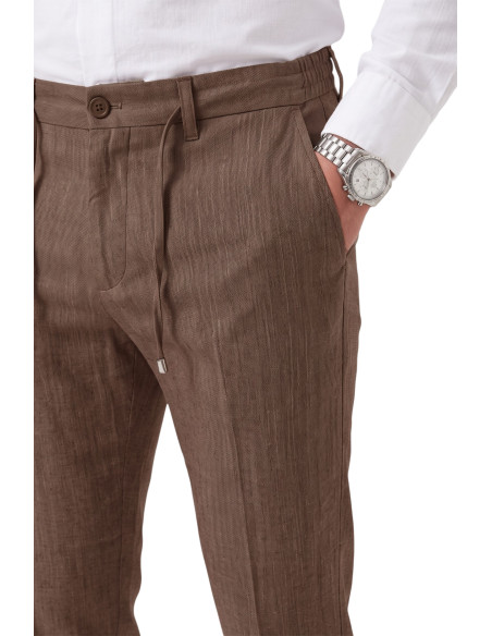 DeepSEA Erkek Slim Fit Kırçıllı Kumaş Pantolon – İpli Esnek Bel Likralı Spor Şık Pantolon 2700252