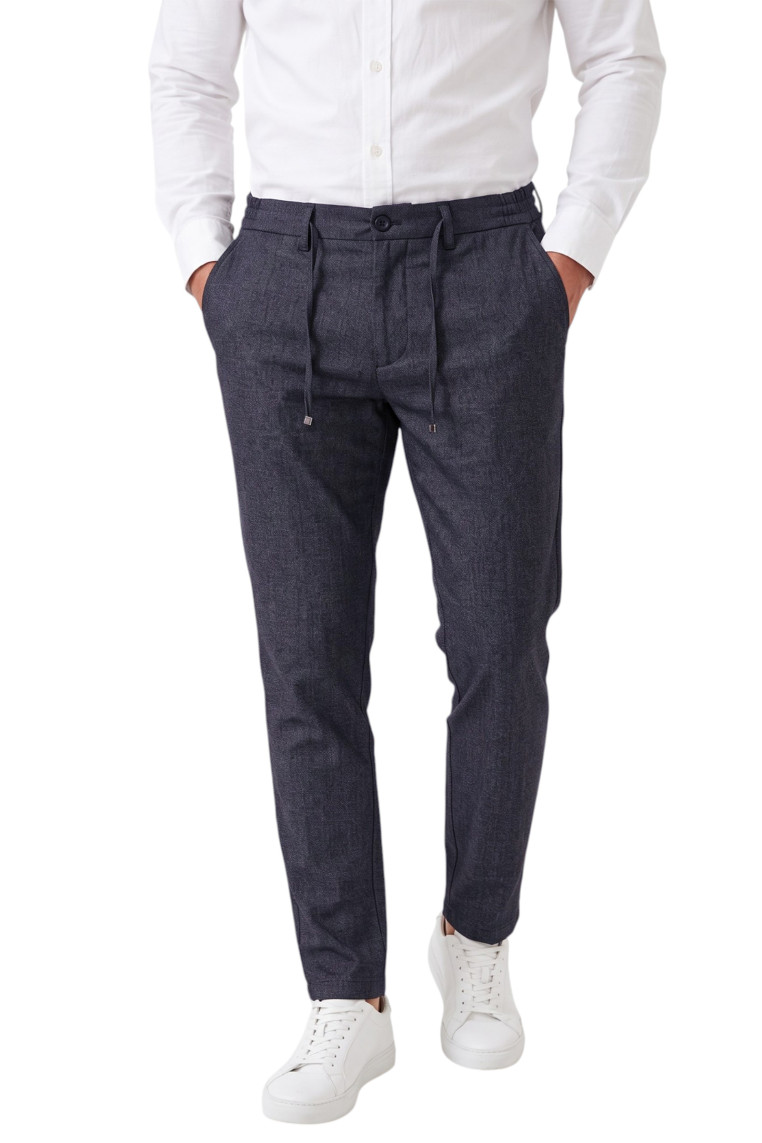 DeepSEA Erkek Slim Fit Kırçıllı Kumaş Pantolon – İpli Esnek Bel Likralı Spor Şık Pantolon 2700252