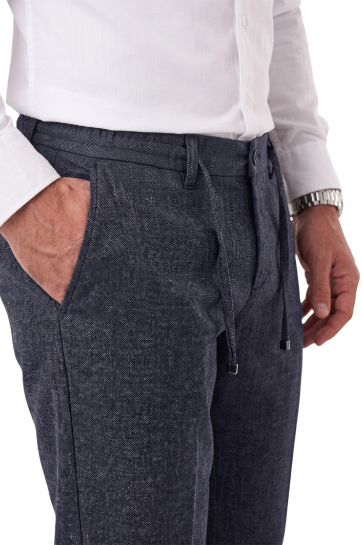 DeepSEA Erkek Slim Fit Kırçıllı Kumaş Pantolon – İpli Esnek Bel Likralı Spor Şık Pantolon 2700252 2