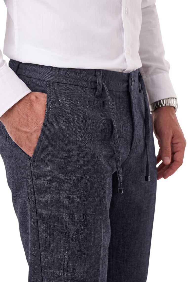 DeepSEA Erkek Slim Fit Kırçıllı Kumaş Pantolon – İpli Esnek Bel Likralı Spor Şık Pantolon 2700252