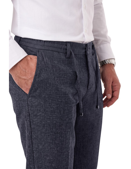 DeepSEA Erkek Slim Fit Kırçıllı Kumaş Pantolon – İpli Esnek Bel Likralı Spor Şık Pantolon 2700252
