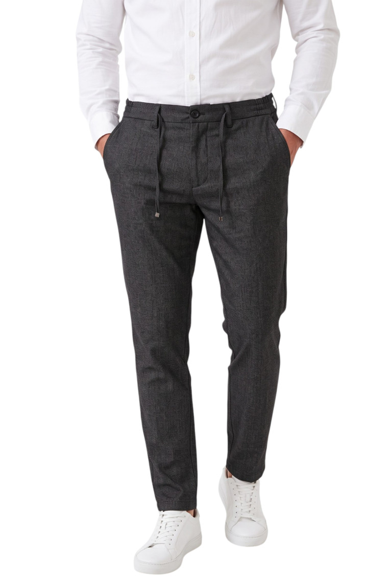 DeepSEA Erkek Slim Fit Kırçıllı Kumaş Pantolon – İpli Esnek Bel Likralı Spor Şık Pantolon 2700252