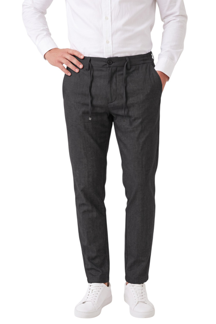 DeepSEA Erkek Slim Fit Kırçıllı Kumaş Pantolon – İpli Esnek Bel Likralı Spor Şık Pantolon 2700252 2