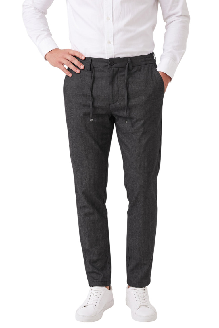 DeepSEA Erkek Slim Fit Kırçıllı Kumaş Pantolon – İpli Esnek Bel Likralı Spor Şık Pantolon 2700252