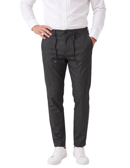 DeepSEA Erkek Slim Fit Kırçıllı Kumaş Pantolon – İpli Esnek Bel Likralı Spor Şık Pantolon 2700252