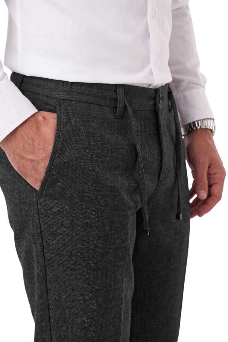 DeepSEA Erkek Slim Fit Kırçıllı Kumaş Pantolon – İpli Esnek Bel Likralı Spor Şık Pantolon 2700252