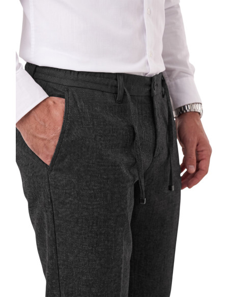 DeepSEA Erkek Slim Fit Kırçıllı Kumaş Pantolon – İpli Esnek Bel Likralı Spor Şık Pantolon 2700252