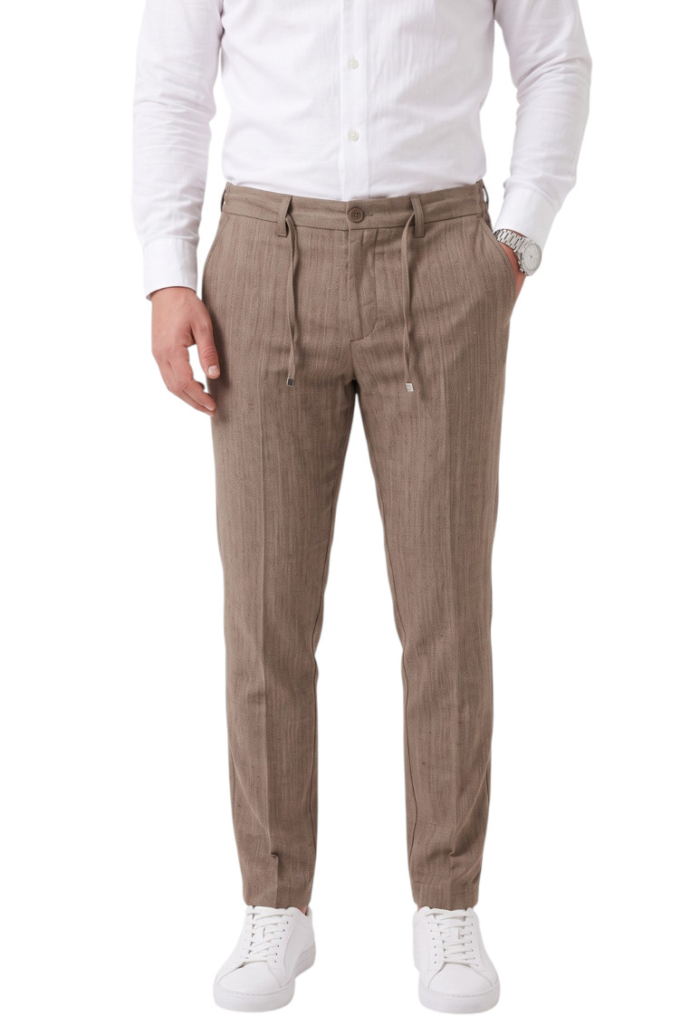 DeepSEA Erkek Slim Fit Kırçıllı Kumaş Pantolon – İpli Esnek Bel Likralı Spor Şık Pantolon 2700252