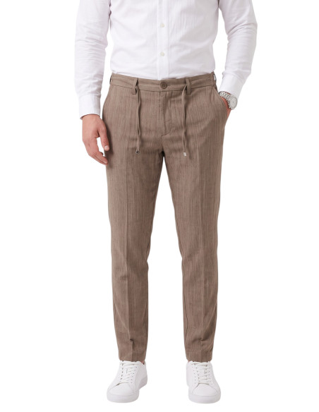 DeepSEA Erkek Slim Fit Kırçıllı Kumaş Pantolon – İpli Esnek Bel Likralı Spor Şık Pantolon 2700252