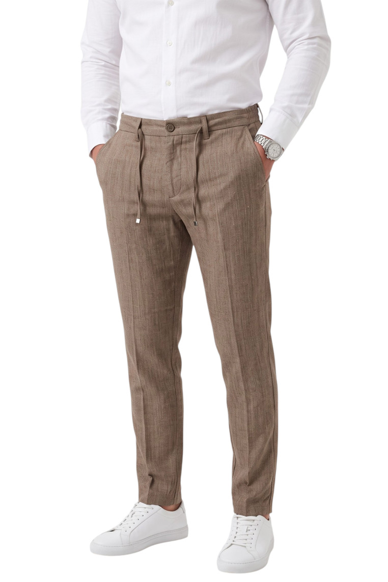 DeepSEA Erkek Slim Fit Kırçıllı Kumaş Pantolon – İpli Esnek Bel Likralı Spor Şık Pantolon 2700252
