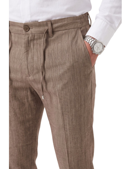 DeepSEA Erkek Slim Fit Kırçıllı Kumaş Pantolon – İpli Esnek Bel Likralı Spor Şık Pantolon 2700252