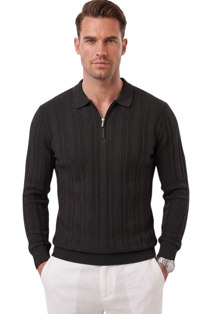 DeepSEA Erkek %95 Pamuk Slim Fit Kesik Açık Yaka Likralı Penye Sweatshirt Oval Kesim 2602299 2