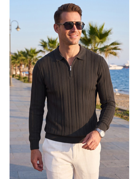 DeepSEA Erkek %95 Pamuk Slim Fit Kesik Açık Yaka Likralı Penye Sweatshirt Oval Kesim 2602299
