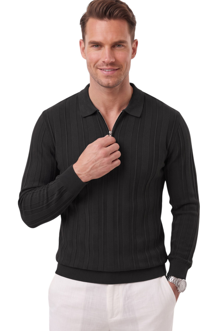 DeepSEA Erkek %95 Pamuk Slim Fit Kesik Açık Yaka Likralı Penye Sweatshirt Oval Kesim 2602299
