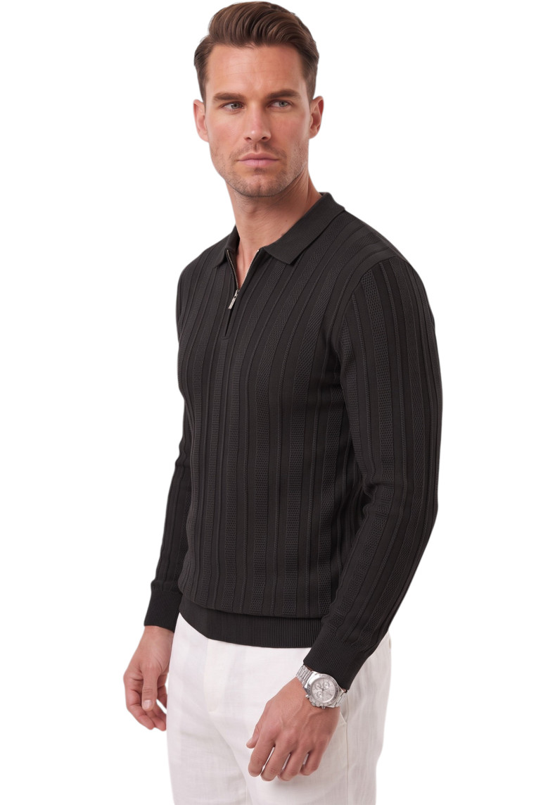 DeepSEA Erkek %95 Pamuk Slim Fit Kesik Açık Yaka Likralı Penye Sweatshirt Oval Kesim 2602299