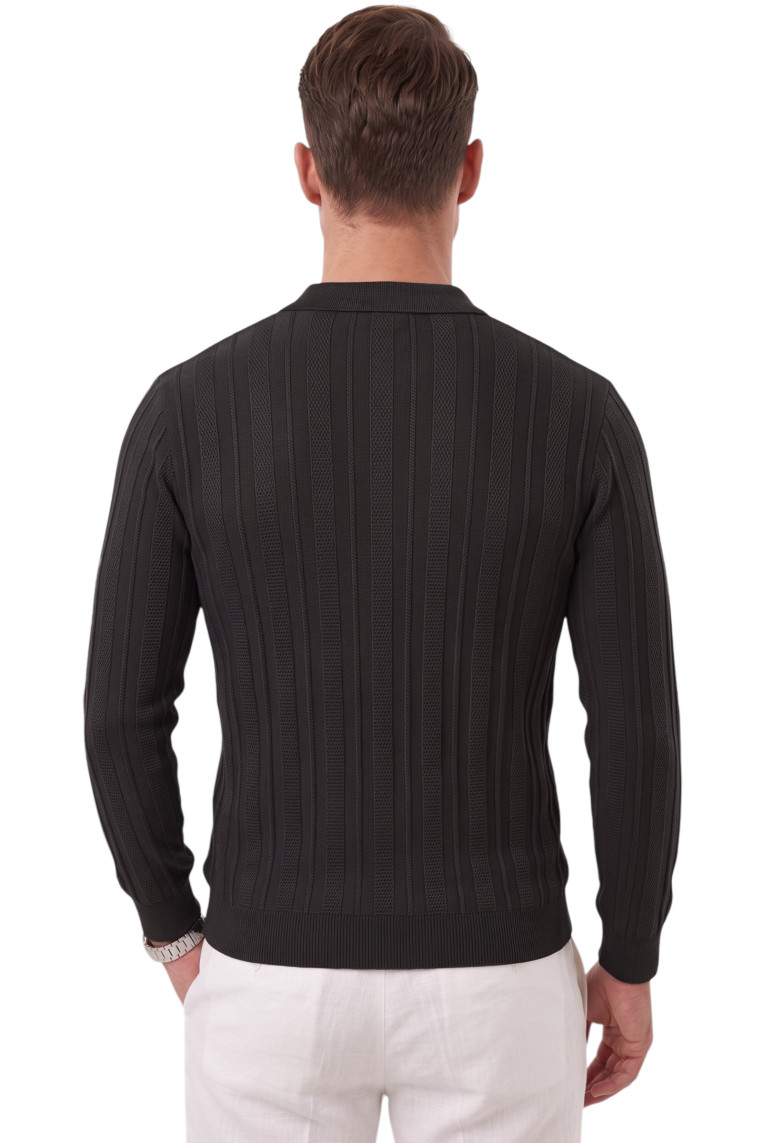 DeepSEA Erkek %95 Pamuk Slim Fit Kesik Açık Yaka Likralı Penye Sweatshirt Oval Kesim 2602299