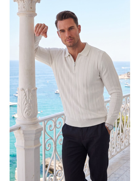 DeepSEA Erkek %95 Pamuk Slim Fit Kesik Açık Yaka Likralı Penye Sweatshirt Oval Kesim 2602299