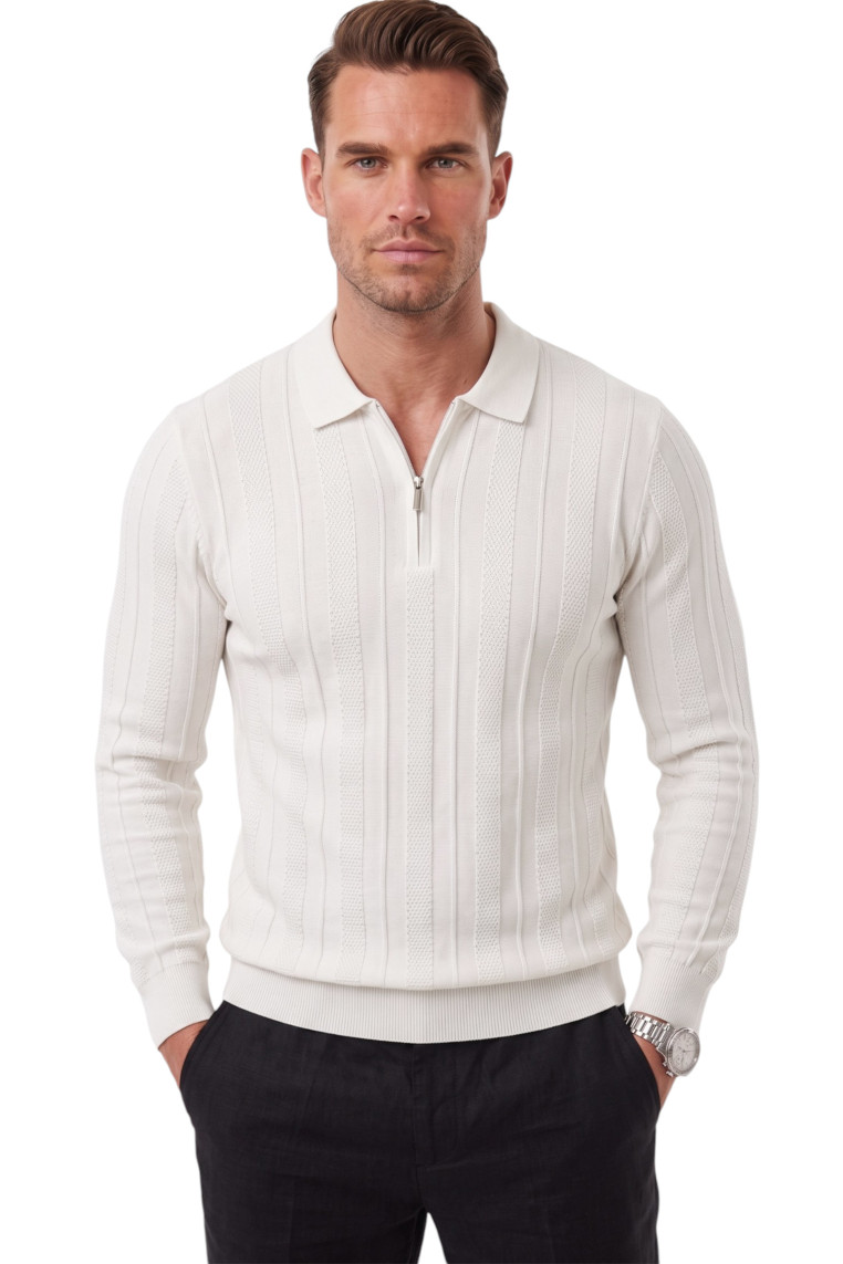 DeepSEA Erkek %95 Pamuk Slim Fit Kesik Açık Yaka Likralı Penye Sweatshirt Oval Kesim 2602299