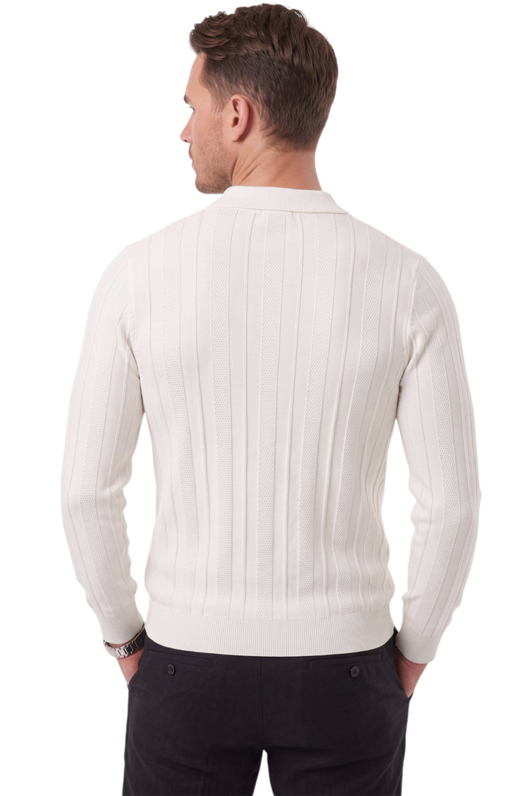 DeepSEA Erkek %95 Pamuk Slim Fit Kesik Açık Yaka Likralı Penye Sweatshirt Oval Kesim 2602299