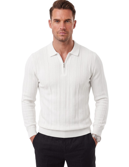 DeepSEA Erkek Slim Fit Dokulu Triko Kazak – Fermuarlı Polo Yaka Likralı Esnek 2708505