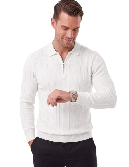 DeepSEA Erkek Slim Fit Dokulu Triko Kazak – Fermuarlı Polo Yaka Likralı Esnek 2708505