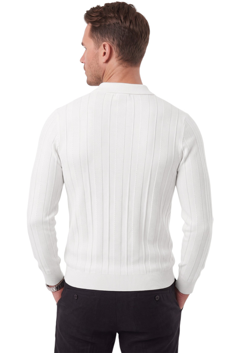 DeepSEA Erkek Slim Fit Dokulu Triko Kazak – Fermuarlı Polo Yaka Likralı Esnek 2708505