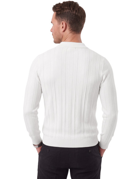 DeepSEA Erkek Slim Fit Dokulu Triko Kazak – Fermuarlı Polo Yaka Likralı Esnek 2708505